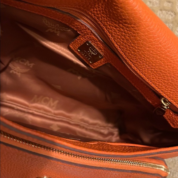 MCM Chain Orange Pebbled Leather Shoulder Crosdbody Bag - Picture 12 of 15